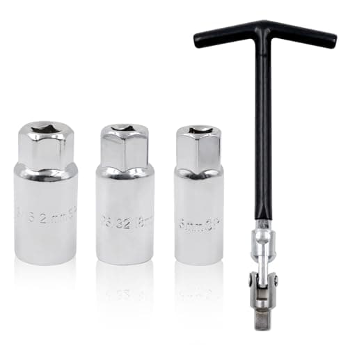 Image of Spark Plug Socket Set 16mm 18mm 21mm, Flexible Universal Spark Plug Wrench Key Set Remover Tool, Black T-Handle Candle Wrench for Car Workshops Motorcycle Lawn Mowers
