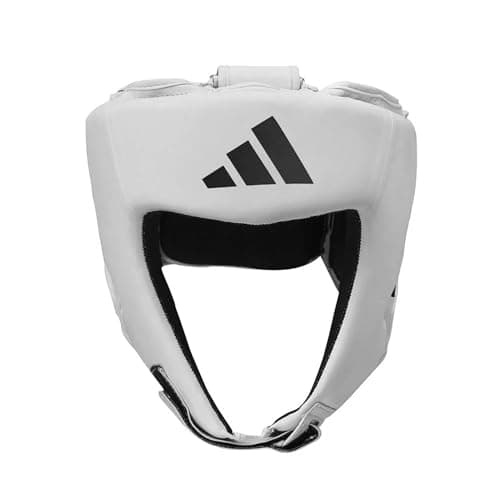 Image of adidas World Boxing Licensed Head Guard - Adjustable Non-Slip Boxing Headguard, WOB Approved, Covers the Forehead, Ears, and Cheeks, Made of Leather, with Air Cushion Foam Padding - White, M