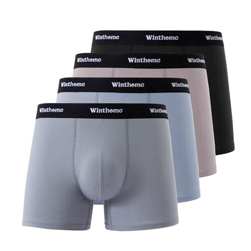 Image of Winthome Mens Boxers Shorts Multipack 4 Pack, Breathable Stretch Cotton Boxers for Men, Wide Comfort Waistband, No Itchy Labels, 3D Pouch + No Ride Up Mens Underwear Trunks