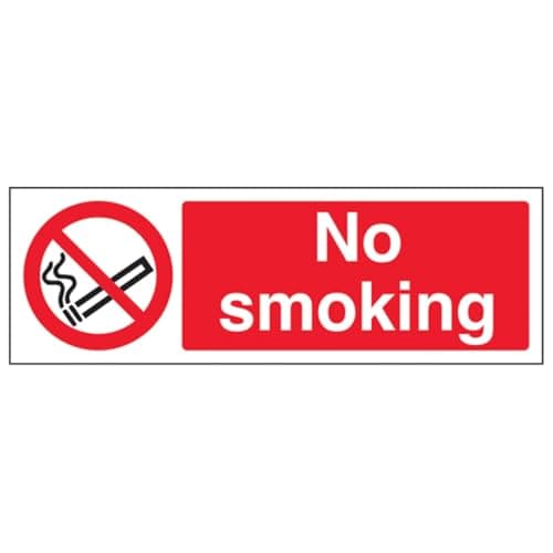 Image of V Safety 57001AX-R No Smoking Prohibition Sign - Landscape - 300mm x 100mm - 1mm Rigid Plastic, Black/Red