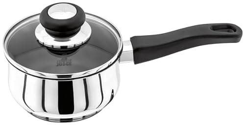Image of Judge Vista Stainless Steel Non-Stick Medium Saucepan 14cm, 900ml, Shatterproof Vented Glass Lid, Induction Ready, Oven Safe