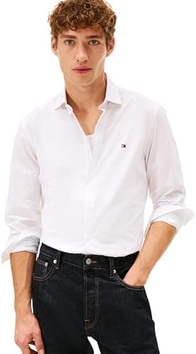 Image of Tommy Hilfiger Men Flex Dobby SF Shirt MW0MW41684 L/S Shirt, White, M