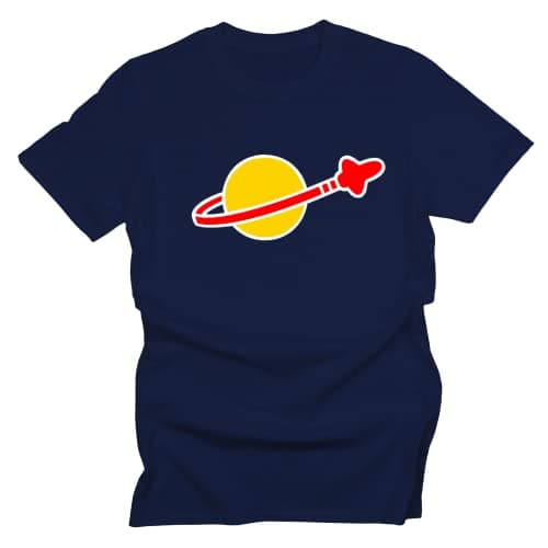 Image of GP-Tees Bricks Spaceman Logo Novelty Premium Quality Modern Fit T-Shirt Top for Men - Blue/M