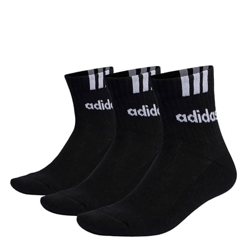 Image of adidas Unisex 3-Stripes Linear Half-Crew Cushioned Socks 3 Pairs, black/white, 8.5-10
