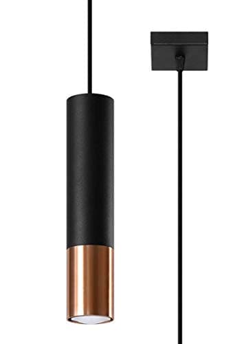 Image of SOLLUX lighting Loopez 2 LED Spotlights Ceiling Pendant Lamp, Cylinder Lampshade + Combination of 2 Metals, Replaceable GU10 Bulb, 2 x 40
