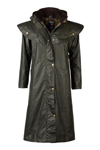Image of Ladies Long Wax Jacket Women's Full Length Waxed Cotton Coat British Made Equestrian Jackets (UK, Numeric, 8, Regular, Regular, Olive)