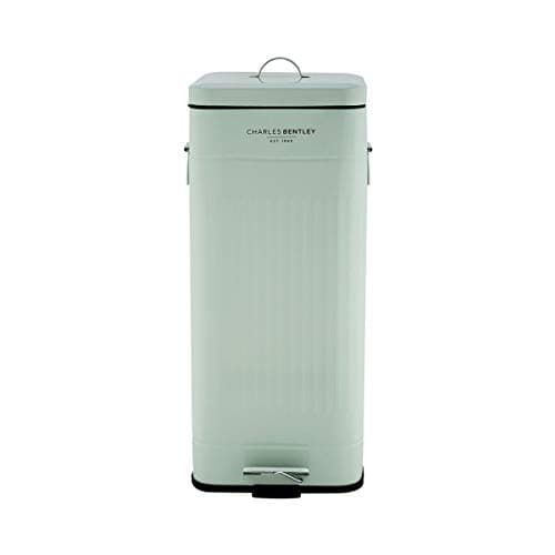 Image of CHARLES BENTLEY Kitchen Bin, 30 Litre, Steel, Square, Retro Style, Kitchen Pedal Waste Bin, Green, Contemporary, Aesthetic, Convenient, Side And Lid Handles, Inner Bucket, Easy Emptying (67x27cm)