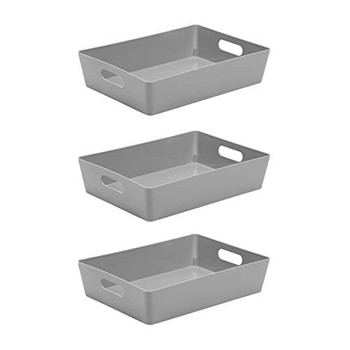 Image of Wham Bam 5.01 Cool Grey Plastic Studio Storage Baskets Office Home & Kitchen Tidy Organiser 35 x 26 x 8.5cm (3 Baskets)