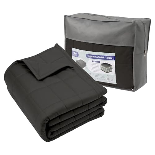 Image of Harbour Housewares Weighted Blanket 8kg with Storage Bag – 150x200cm Black Weight Blanket for Anxiety, Stress Relief & Deep Sleep – Soft Fabric Calming Throw with Glass Bead Filling