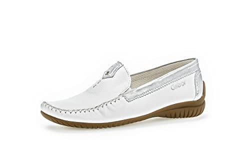Image of Gabor California | Leather | Women's Slip-on Moccasin Shoes UK 6, White White Silver 50