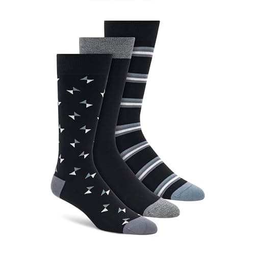 Image of DKNY Men's 3 Pack Rayon Crew Dress Socks, Black/Blue, 9-13 UK