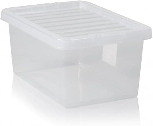 Image of Checkmart PACK OF 2 Large Storage Box with Lid Strong Plastic Stackable Nestable Container Home Office Clear (14 Litre)