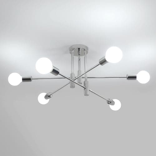 Image of Riserva Ceiling Light Modern, 6 Lights Sputnik Ceiling Light Chrome, E27 Chandelier Industrial Metal for Bedroom, Dining Room, Living Room, Kitchen, Hotel
