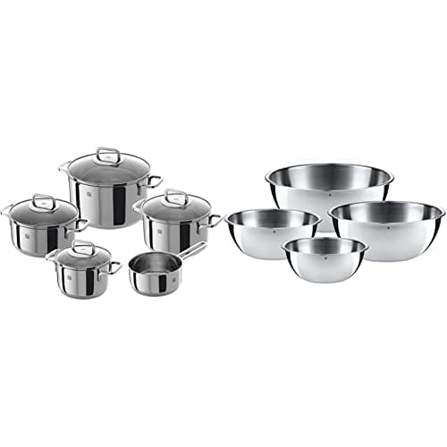 Image of Zwilling 5-piece Pot-Set, with 4 Lids, Suitable for Induction, Stainless Steel, Quadro,60 x 50 x 30 cm & WMF Küchenschüssel Gourmet Set 4 TLG. 0645709990
