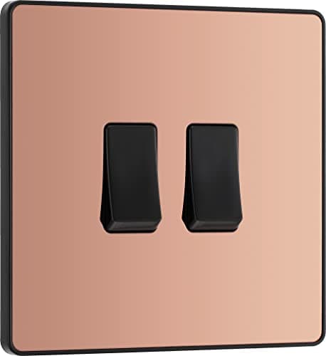 Image of BG Electrical Double Wall Light Switch, 2 Way, Screwless Front Plate, Round Edges, Evolve, Polished Copper, 20A, 16AX, PCDCP42B
