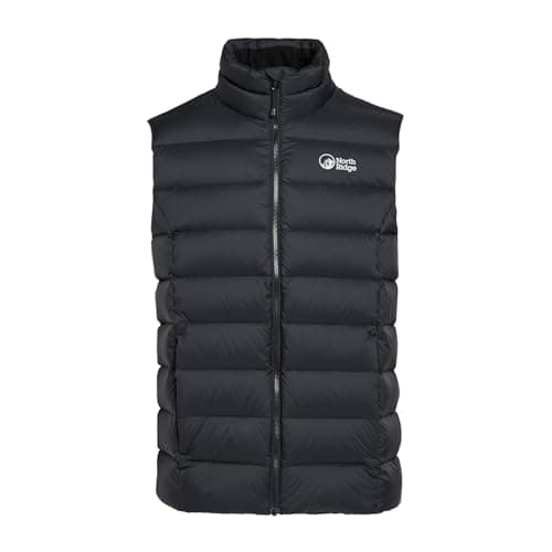 Image of NORTH RIDGE Men’s Tech Down Gilet with 90/10 Duck Down & 2 Zipped Pockets, Insulated, Durable & Water Resistant Bodywarmer (UK, Alpha, S, Regular, Regular, Black)