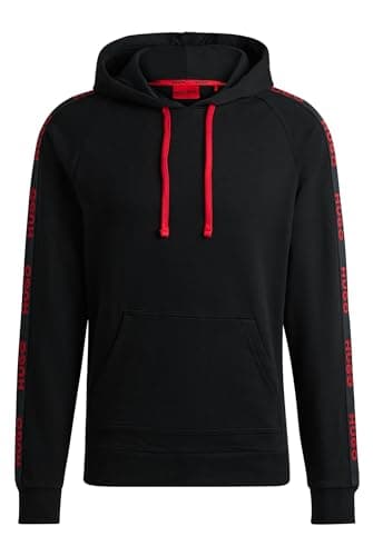 Image of HUGO Mens Sporty Logo Hoodie Logo-tape hoodie in organic cotton