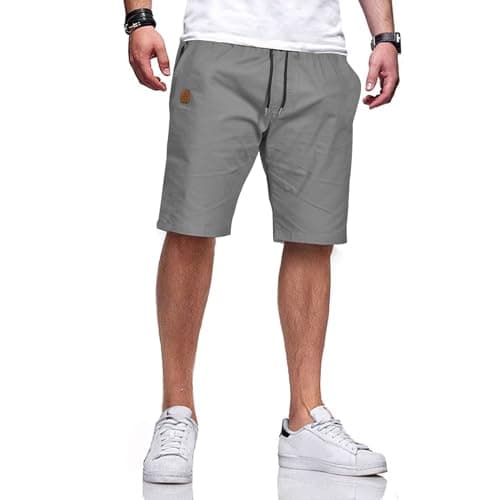 Image of JustSun Mens Shorts with Pockets Summer Casual Shorts for Men UK Chino Cotton Elasticated Waist Grey L