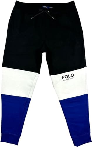 Image of POLO RALPH LAUREN Men's 1970 USA Shield Colorblock Fleece Jogger Sweatpants (Blue Multi, XL), Blue Mu, X-Large