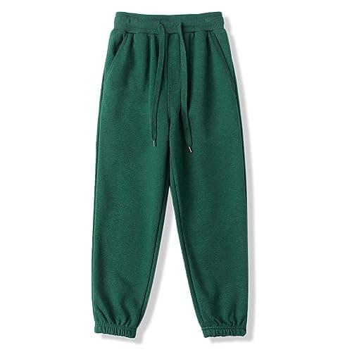 Image of BINIDUCKLING Boys Girls Plain Joggers, Drawstring Tracksuit Bottoms Classic Elasticated Cuff Jogging Pants Kids Casual School Trousers for PE Sports and Games (Green,120/5Years)