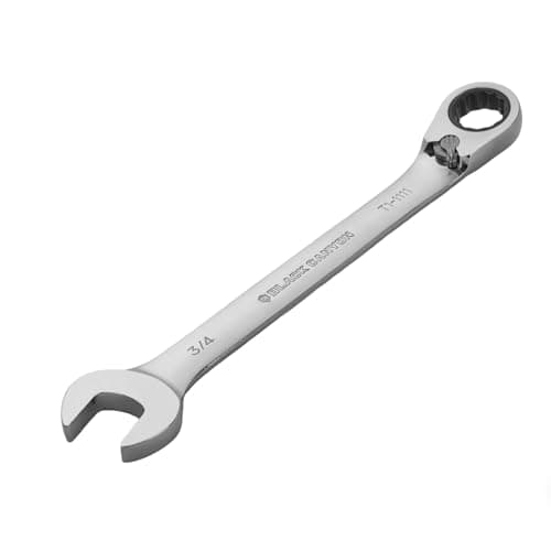Image of BLACK CANYON 3/4 Inch Ratchet Combination Wrench, 12-Point Box End & Hex Opening, Polished Steel Ratcheting Wrench with SAE & Metric Sizes