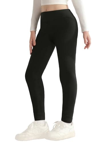Image of Girls Fleece Lined Leggings Warm Tights Sports Leggings Athletic Leggings Winter Thermal Leggings Thick Trousers for Kids Youth Girls Size 11-12 10-12 9-10 8-10 6-8 7-8 9-11 Years