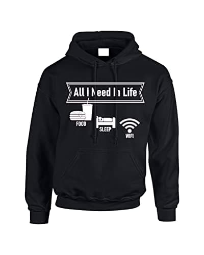 Image of Gift Hub All I Need In Life is Food Sleep Wifi Hoodie, Slogan Funny Hoodies are Comfy and Stylish Sweatshirt, Great Choice For A Gamer or A Relaxing Evening Black Medium (M) Christmas Jumper