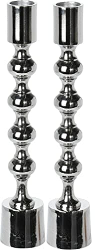 Image of Cheerful Bargains 2-Pack 23cm Tall Aluminium Candle Holders, Silver | Modern Ribbed Base Candlestick Set for Dining Table Centrepieces | Decorative Metal Candle Stands for Dinner or Tapered Candles
