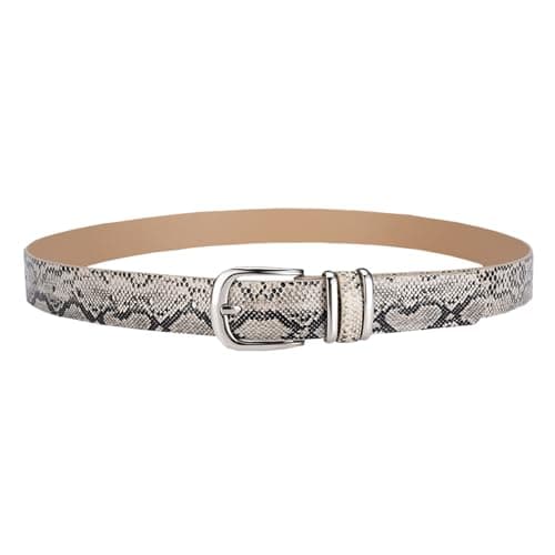 Image of NiceYnn Women's Skinny Leather Snake Belts for Jeans Dresses Fashion Retro Vintage Alloy Silver Pin Buckle Ladies Leopard Thin Casual Waist Belt Beige