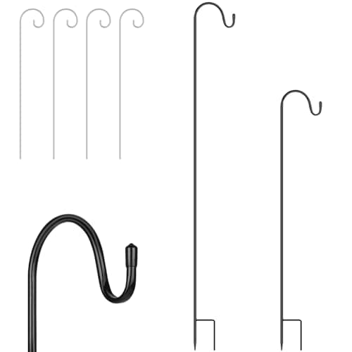 Image of OFFCUP Shepherds Crook Hooks, 2pcs 75cm/100cm Bird Feeder Pole, Adjustable Height Shepherds Hooks with 4pcs Place Card Holders, Bird Feeders Hanging Station for Garden Lights, Bird Feeder ect