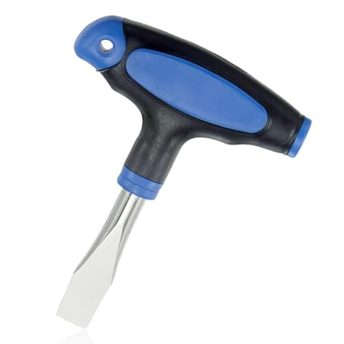 Image of VZU T Handle 12mm Flat Head Screwdriver, Flat Bladed Screwdriver Carbon Steel Flat Head Screwdriver, Ergonomic Handle Flat Head Slotted Screwdriver with Plastic Handle for Film Sets (Blue Black)