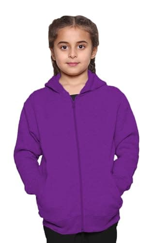 Image of WOOD QUAIL Kids Girls Boys Zipper Hoodie Unisex Fleece Zipper Top Jacket PE School Sweat Hoodie Sports Casual Wear (4-13 Years) (5-6 Years, Purple Zipper Hoodie)