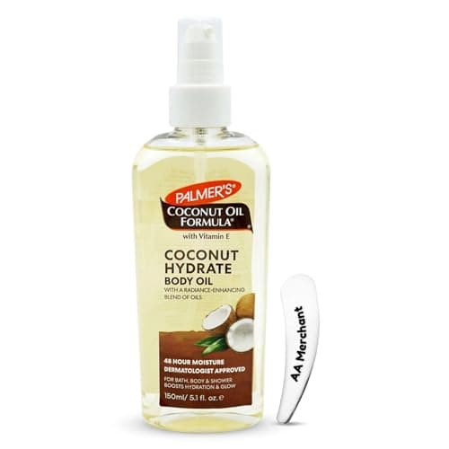 Image of Palmer's Coconut Oil Formula Body Oil 150ml with Vitamin E – Hydrating Body Oil Spray for Dry Skin, Lightweight Moisturising Oil with Cosmetic spatula, Fast Absorbing Glow Oil for Bath & Shower