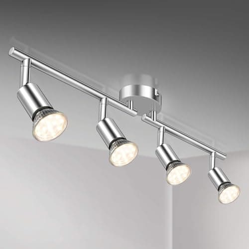 Image of Defurhome LED Ceiling Light Rotatable, 4 Way Adjustable Modern Ceiling Spotlights(White Chrome) for Kitchen, Living Room, Bedroom,Including 4 x 4W GU10 Led Bulbs(400LM, Warm White)