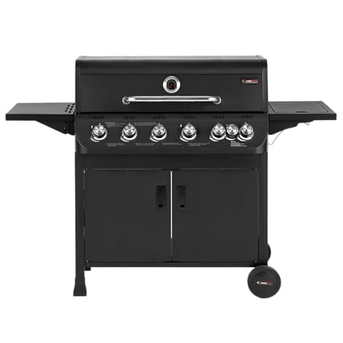 Image of CosmoGrill NEW Emberr 7 Gas Burner 6+1 Barbecue Grill, Porcelain Warming Rack, Propane Gas Regulator Hose, Side-Burner, Storage, Wheels Built-in Temperature Gauge for Home Garden Party Outdoor Cooking
