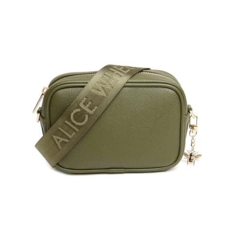 Image of Alice Wheeler Mini Soho Crossbody Bag, Olive Green, 18cm x 12cm x 6cm, Gold Bee Charm