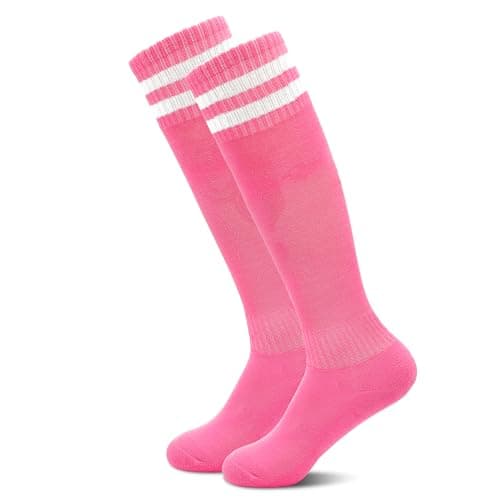 Image of HYCLES Kids Football Knee High School Socks Children Athletic Solid Striped Socks Breathable Sports Training Soccer Sock for Girls and Boys 3-6 Years