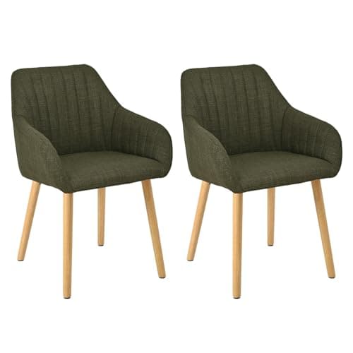 Image of Goeurvant Dining Chairs Set of 2, Modern Kitchen Chairs with Backrest & Wooden Legs, Upholstered Armchairs for Living Room, Dining Room, Study, Polyester Fabric, Green