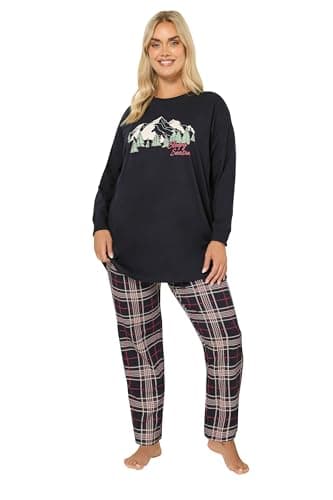 Image of Yours Curve 'Sleep Season' Check Pyjama Gift Set - Women's - Plus Size Curve Blue