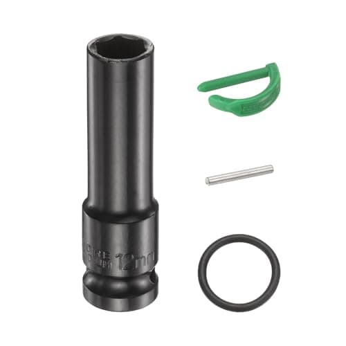 Image of sourcing map 6 Point Deep Impact Socket 1/2" Drive 12mm Metric Standard Socket Cr-Mo Steel Spindle Axle Hex Nut Bolt Sockets with Rubber Ring Locking Pin