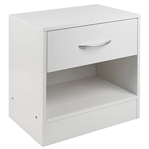 Image of URBNLIVING 1 Drawer Compact Wooden Bedroom Bedside Cabinet Furniture Nightstand Side Table (White)