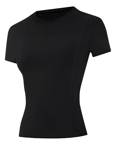 Image of Runhit Women’s Sports T Shirt Short Sleeve – Classic Shoulder Workout Top, Breathable Quick Dry Activewear for Gym Fitness Running Yoga, Black L
