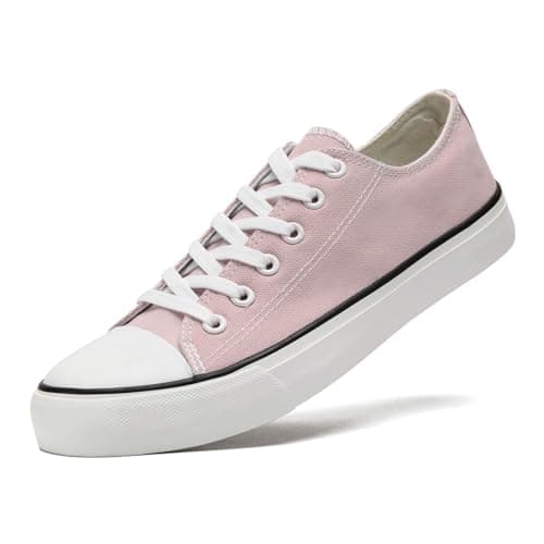 Image of xinran & shengli Men Women Canvas Shoes Ladies Lace Up Low Top Sneakers Fashionable Classic Walking Sneakers Pink Size 9