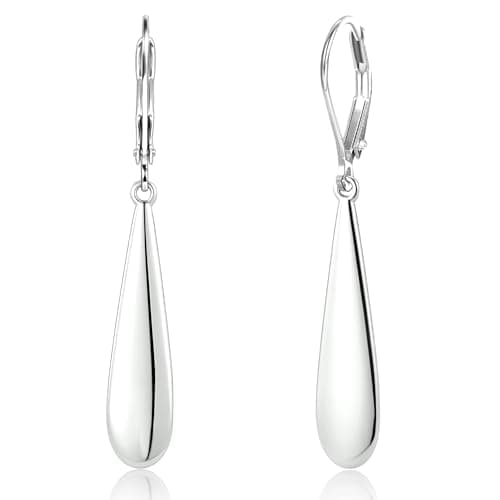 Image of 925 Sterling Silver Long Waterdrop Dangle Earrings for Women Trendy Hypoallergenic Boho Long Teardrop Waterdrop Leverback earrings Sterling Silver Dangling Drop Earing for Lady Jewelry Gifts