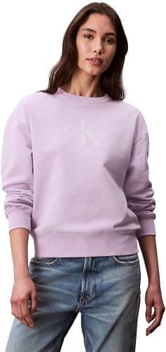 Image of Calvin Klein Women’s Round Neck Monologo French Terry Sweatshirt, Purple (Lavender Blush), XL