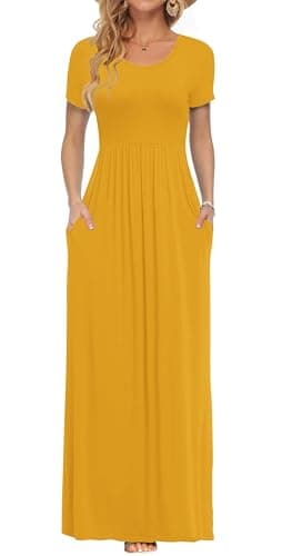 Image of AUSELILY Maxi Dress for Women Summer Casual Long Dresses for Ladies with Pockets Yellow M