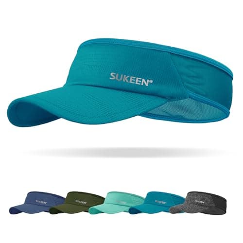 Image of Sukeen Sun Visor Hat, UPF 50+ UV Sun Protective, Running Golf Hat, Cooling Elastic Visor with Breathable Sweatband, Sport Cap for Tennis Cycling Gery Sea Blue