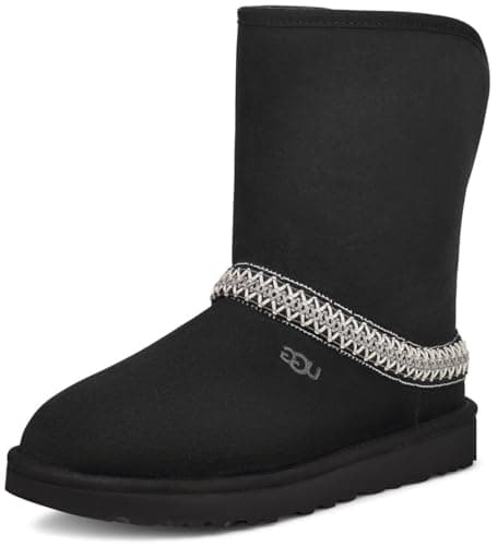 Image of UGG Girls Classic Short Crescent Fashion Boot, Black, 3 UK