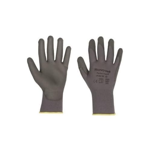 Image of Honeywell 2400250-07 Perfect Poly Grey Polyamide Knitted Gloves for Fine Handling, PU Coating, Gauge 15, 25 cm Length, Size 7 (Pack of 10 Pairs)
