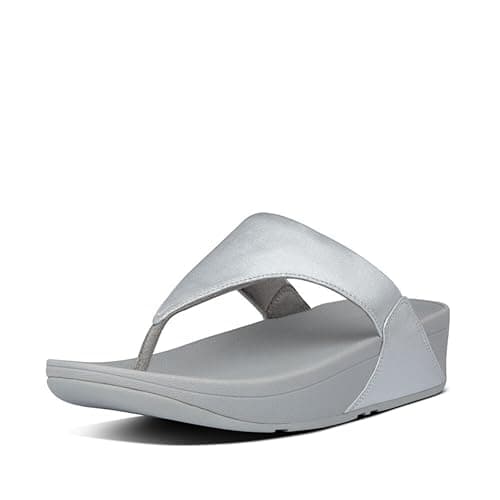 Image of Fitflop Women's Lulu Leather Flip Flops, Toe-Post Sandals, Comfortable with Natural Arch Support - Silver - 9 UK